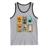 Black Cat Pumpkin Tank Top Retro Halloween Ghots Cat Stamp - Wonder Print Shop