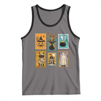 Black Cat Pumpkin Tank Top Retro Halloween Ghots Cat Stamp - Wonder Print Shop