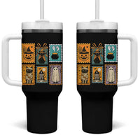 Black Cat Pumpkin Tumbler With Handle Retro Halloween Ghots Cat Stamp - Wonder Print Shop