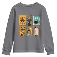 Black Cat Pumpkin Youth Sweatshirt Retro Halloween Ghots Cat Stamp - Wonder Print Shop