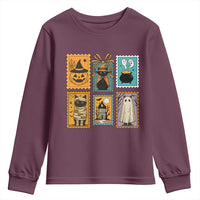 Black Cat Pumpkin Youth Sweatshirt Retro Halloween Ghots Cat Stamp - Wonder Print Shop