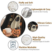 Vintage Halloween Ghost Cat Throw Blanket Groovy Floral Cute Black Cat Ghost Fall Pumpkin - Wonder Print Shop