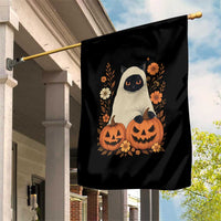 Vintage Halloween Ghost Cat Garden Flag Groovy Floral Cute Black Cat Ghost Fall Pumpkin - Wonder Print Shop