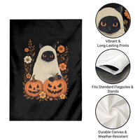 Vintage Halloween Ghost Cat Garden Flag Groovy Floral Cute Black Cat Ghost Fall Pumpkin - Wonder Print Shop