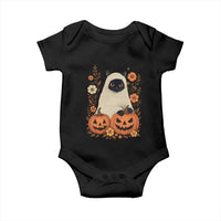 Vintage Halloween Ghost Cat Baby Onesie Groovy Floral Cute Black Cat Ghost Fall Pumpkin - Wonder Print Shop