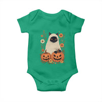 Vintage Halloween Ghost Cat Baby Onesie Groovy Floral Cute Black Cat Ghost Fall Pumpkin - Wonder Print Shop