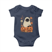 Vintage Halloween Ghost Cat Baby Onesie Groovy Floral Cute Black Cat Ghost Fall Pumpkin - Wonder Print Shop