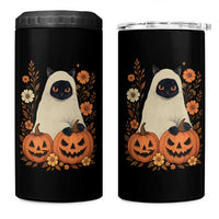 Vintage Halloween Ghost Cat 4 in 1 Can Cooler Tumbler Groovy Floral Cute Black Cat Ghost Fall Pumpkin - Wonder Print Shop