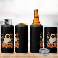 Vintage Halloween Ghost Cat 4 in 1 Can Cooler Tumbler Groovy Floral Cute Black Cat Ghost Fall Pumpkin - Wonder Print Shop