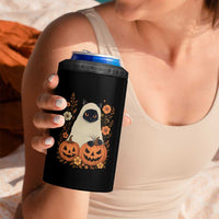 Vintage Halloween Ghost Cat 4 in 1 Can Cooler Tumbler Groovy Floral Cute Black Cat Ghost Fall Pumpkin - Wonder Print Shop