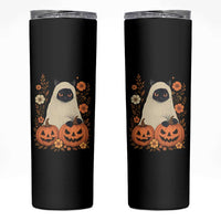 Vintage Halloween Ghost Cat Skinny Tumbler Groovy Floral Cute Black Cat Ghost Fall Pumpkin - Wonder Print Shop