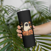 Vintage Halloween Ghost Cat Skinny Tumbler Groovy Floral Cute Black Cat Ghost Fall Pumpkin - Wonder Print Shop