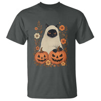 Vintage Halloween Ghost Cat T Shirt Groovy Floral Cute Black Cat Ghost Fall Pumpkin - Wonder Print Shop