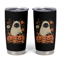 Vintage Halloween Ghost Cat Tumbler Cup Groovy Floral Cute Black Cat Ghost Fall Pumpkin - Wonder Print Shop