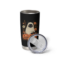 Vintage Halloween Ghost Cat Tumbler Cup Groovy Floral Cute Black Cat Ghost Fall Pumpkin - Wonder Print Shop