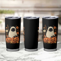 Vintage Halloween Ghost Cat Tumbler Cup Groovy Floral Cute Black Cat Ghost Fall Pumpkin - Wonder Print Shop