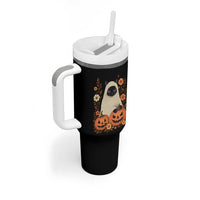 Vintage Halloween Ghost Cat Tumbler With Handle Groovy Floral Cute Black Cat Ghost Fall Pumpkin - Wonder Print Shop