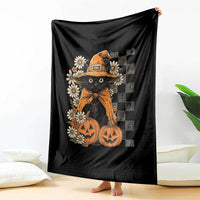 Boho Cat Wild Flowers Throw Blanket Vintage Autumn Cozy Black Cat Pumpkin Halloween