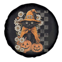 Boho Cat Wild Flowers Spare Tire Cover Vintage Autumn Cozy Black Cat Pumpkin Halloween
