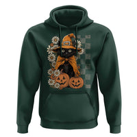 Boho Cat Wild Flowers Hoodie Vintage Autumn Cozy Black Cat Pumpkin Halloween