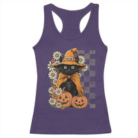 Boho Cat Wild Flowers Racerback Tank Top Vintage Autumn Cozy Black Cat Pumpkin Halloween