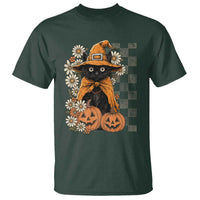 Boho Cat Wild Flowers T Shirt Vintage Autumn Cozy Black Cat Pumpkin Halloween
