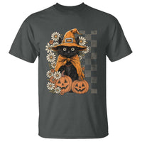 Boho Cat Wild Flowers T Shirt Vintage Autumn Cozy Black Cat Pumpkin Halloween