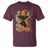 Boho Cat Wild Flowers T Shirt Vintage Autumn Cozy Black Cat Pumpkin Halloween