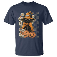 Boho Cat Wild Flowers T Shirt Vintage Autumn Cozy Black Cat Pumpkin Halloween