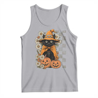 Boho Cat Wild Flowers Tank Top Vintage Autumn Cozy Black Cat Pumpkin Halloween
