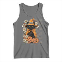 Boho Cat Wild Flowers Tank Top Vintage Autumn Cozy Black Cat Pumpkin Halloween