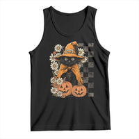 Boho Cat Wild Flowers Tank Top Vintage Autumn Cozy Black Cat Pumpkin Halloween