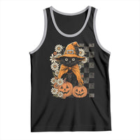 Boho Cat Wild Flowers Tank Top Vintage Autumn Cozy Black Cat Pumpkin Halloween