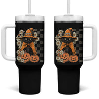 Boho Cat Wild Flowers Tumbler With Handle Vintage Autumn Cozy Black Cat Pumpkin Halloween