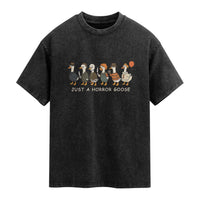 Halloween Funny Goose Costume Washed Cotton T-Shirt Funny Spooky Season Horror Movie