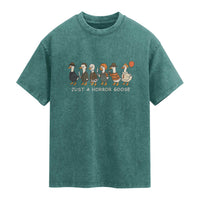 Halloween Funny Goose Costume Washed Cotton T-Shirt Funny Spooky Season Horror Movie