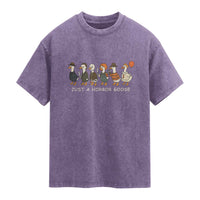 Halloween Funny Goose Costume Washed Cotton T-Shirt Funny Spooky Season Horror Movie