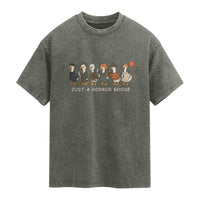 Halloween Funny Goose Costume Washed Cotton T-Shirt Funny Spooky Season Horror Movie