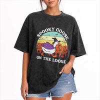 Witchy Silly Goose Washed Cotton T-Shirt Retro Girly Halloween Spooky Goose Lover