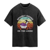Witchy Silly Goose Washed Cotton T-Shirt Retro Girly Halloween Spooky Goose Lover