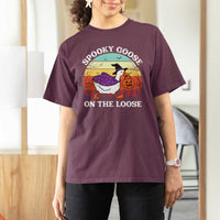 Witchy Silly Goose T Shirt For Women Retro Girly Halloween Spooky Goose Lover - Wonder Print Shop