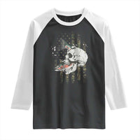 Halloween Fishing Skeleton Skull Raglan Shirt American Flag Camo Fish Skull Fisherman Gifts