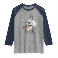 Halloween Fishing Skeleton Skull Raglan Shirt American Flag Camo Fish Skull Fisherman Gifts