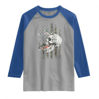 Halloween Fishing Skeleton Skull Raglan Shirt American Flag Camo Fish Skull Fisherman Gifts