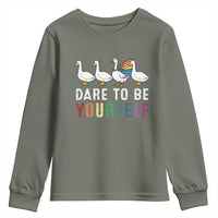 Rainbow Goose Dare to Be Yourself LGBTQ Pride Youth Sweatshirt - Wonder Print Shop