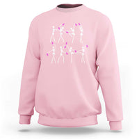 Pink Ribbon Breast Cancer Awareness Sweatshirt Skeleton Ballerinas Ballet Dance Cute Halloween - Wonder Print Shop