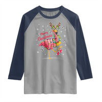 Christmas Flamingo Raglan Shirt Tropical Xmas Family Beach Vacation