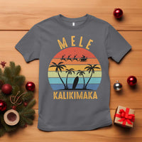 Mele Kalikimaka Hawaiian Christmas T Shirt Retro Hawaii Island Palm Beach Surfboard Surf Xmas Family - Wonder Print Shop