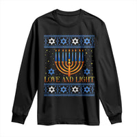 Ugly Hanukkah Long Sleeve Shirt Love and Light Jew Menorah Jewish Chanukah - Wonder Print Shop