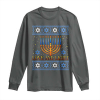Ugly Hanukkah Long Sleeve Shirt Love and Light Jew Menorah Jewish Chanukah - Wonder Print Shop